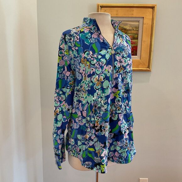 Lilly Pulitzer Skipper Popover‎ Blue Grotto Twilight Tropics UPF 50+ Size XL - Picture 3 of 12